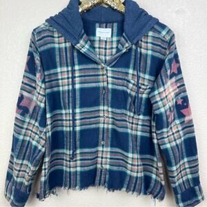 American Eagle • Remade Bleached Cropped Flannel Hoodie